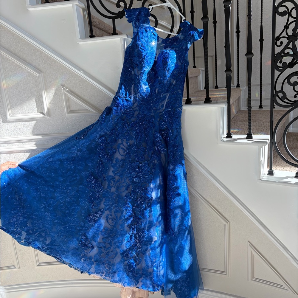 Jovani Royal Blue Lace Evening Gown